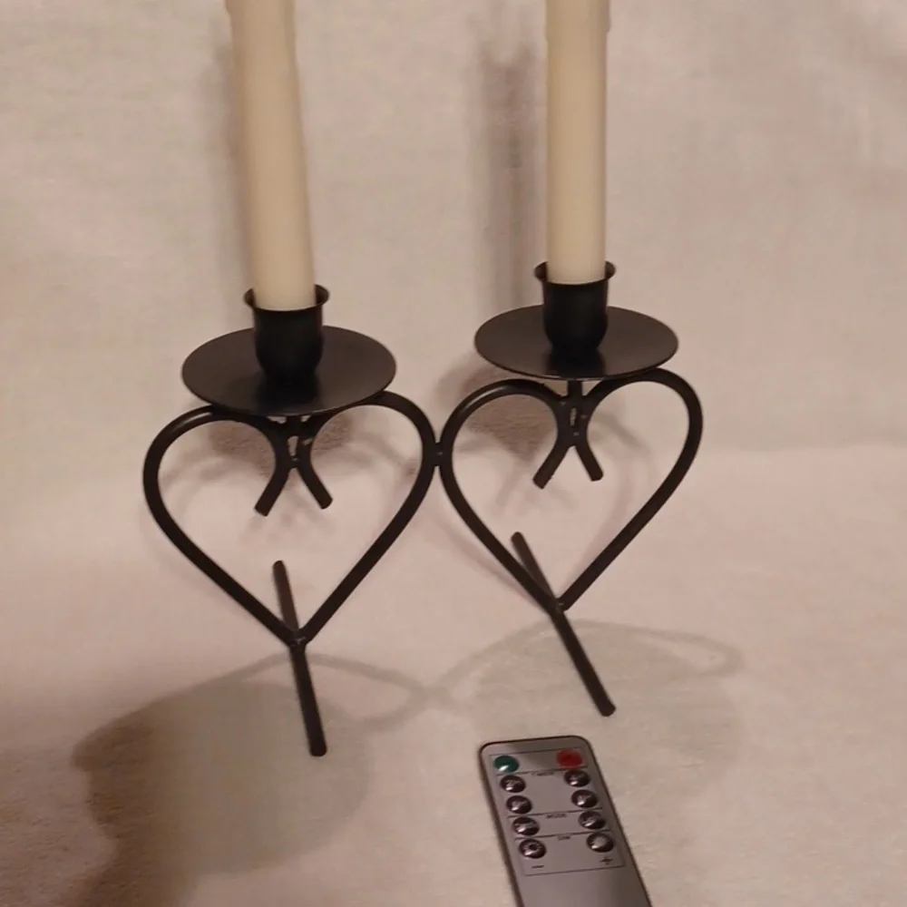 Vintage Black Heart Candle Holder Pair